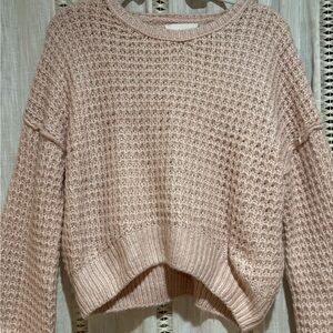 Pink Rose Crew Neck Sweater in Pink with Cozy Knit